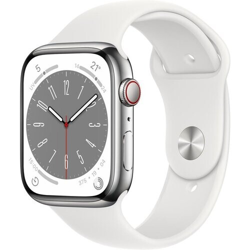 Apple Watch Series 8 (2022) GPS + Cellular 45 mm - Acero inoxidable Plata - Correa deportiva Blanco