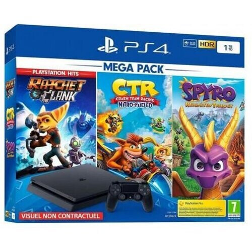 PlayStation 4 Slim 1000GB - Negro Mate + Crash Team Racing + Spyro Reignited Trilogy + Ratchet & Clank