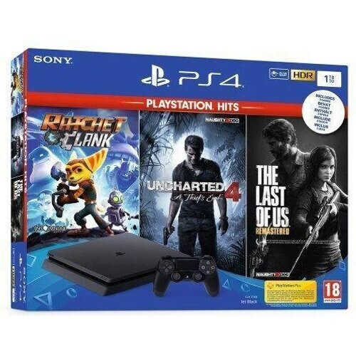PlayStation 4 Slim 500GB - Negro Mate + The Last of Us Remastered + Ratchet & Clank + Uncharted 4 A Thief's End
