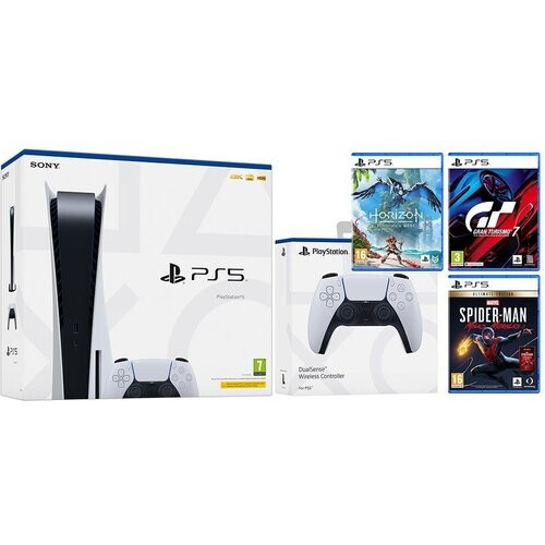 PlayStation 5 825GB - Blanco + Horizon Forbidden West + Spider-Man + Gran Turismo 7